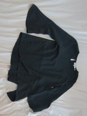 Calvin Klein Black Pinstripe Bell Sleeve Blouse Size M